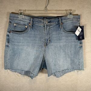 NWT GAP Denim 5" Shorts Womens 32 Mid Rise Raw Hem Stretch Blue Light Wash
